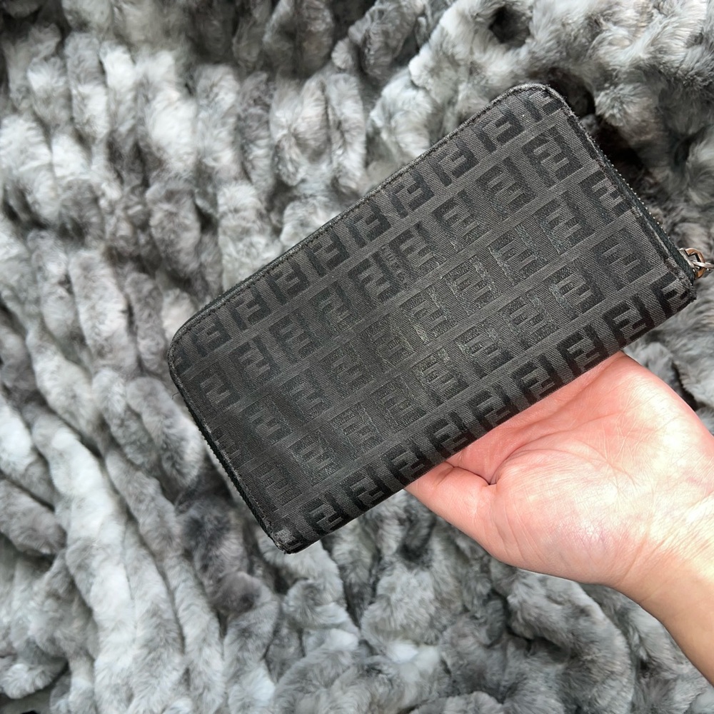 Fendi Black and Gray Logo Wallet